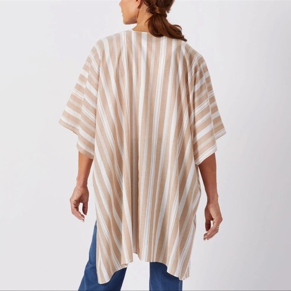Duluth Striped Lightweight Poncho In Tan White Women's One Size - Picture 2 of 9
